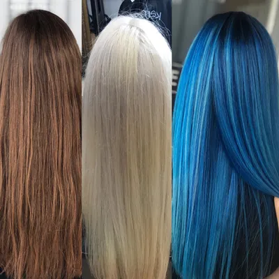 Drei Ergebnisse nebeneinander: Braun, Platinblond und Blau