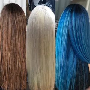 Drei Ergebnisse nebeneinander: Braun, Platinblond und Blau