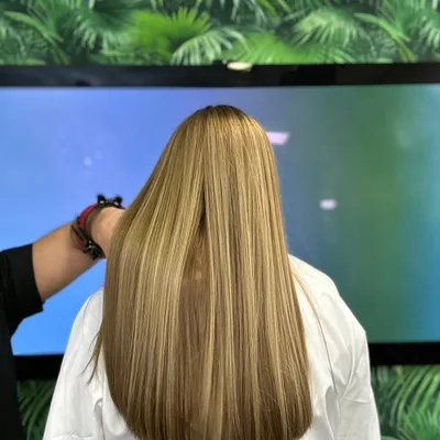 Lange glatte Haare mit Balayage, Rückansicht