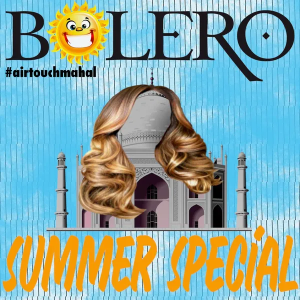 Werbegrafik „Summer Special“ mit gewellten Haaren vor dem Taj Mahal